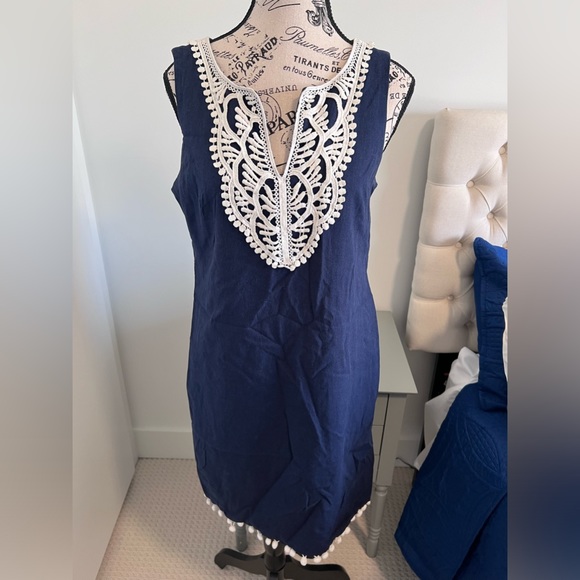 Blue Dress with Lace Details - Picture 1 of 8